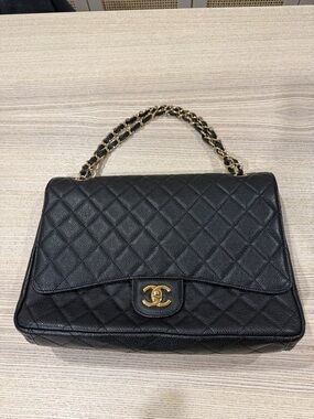 CHANEL Maxi double flat Leather Shoulder Bag with Gold Chain 2011